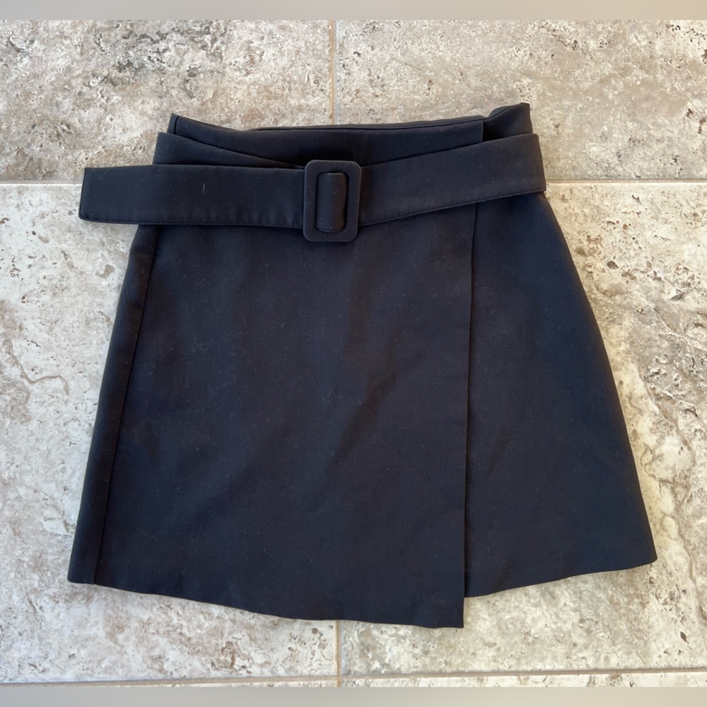 Jason Wu Wrap Around Asymmetrical Belted Side Zip Mini Skirt in Black, size XS